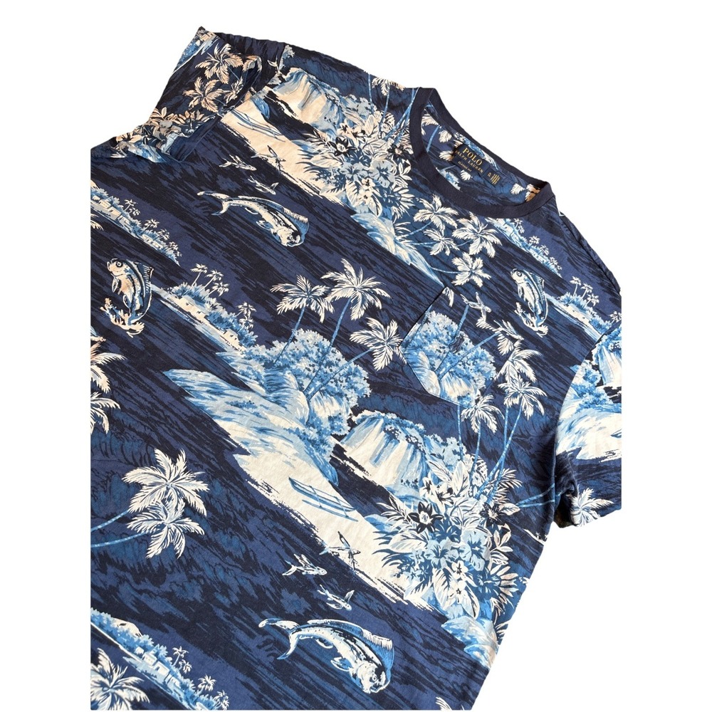 POLO‎ RALPH LAUREN Aloha Hawaiian Marlin Palm Trees Pocket Tee Shirt Men's XL